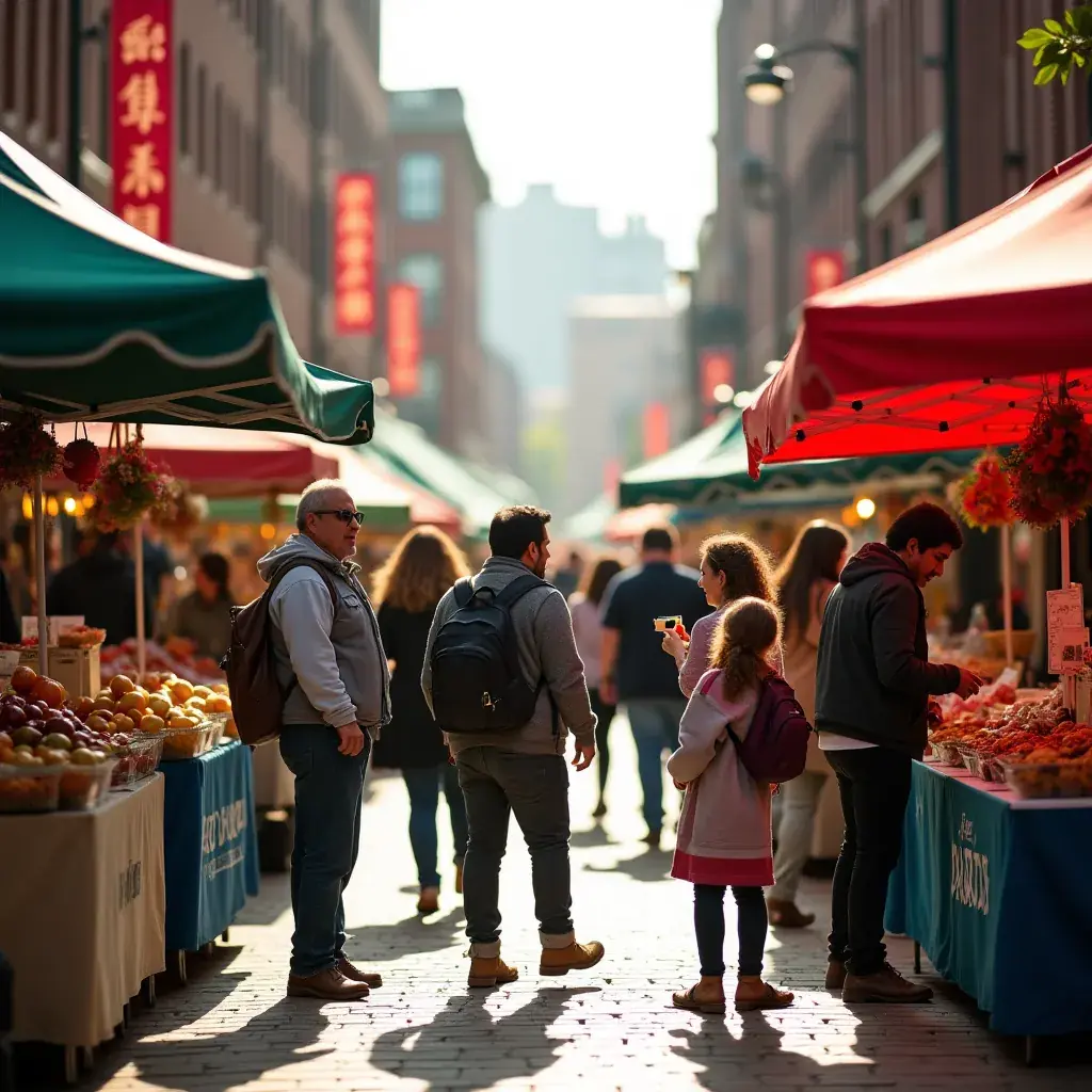 Туристы, слушающие экскурсовода у знакового здания в Бостоне.